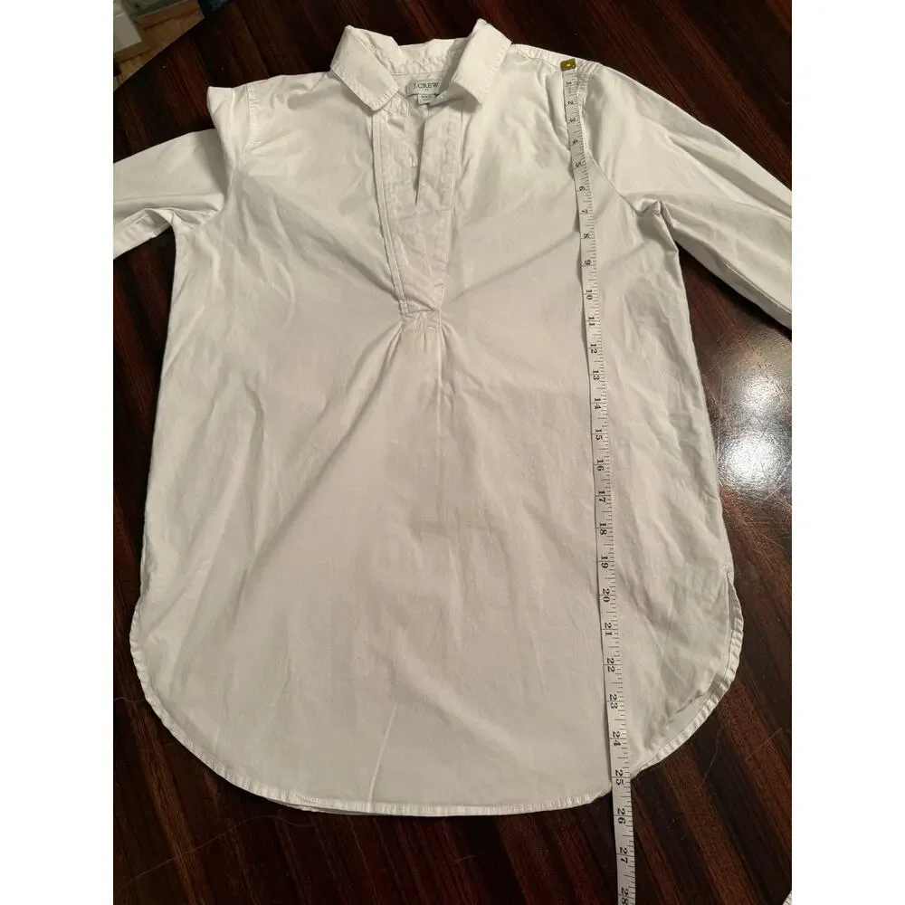 J.Crew White Cotton Collared Split Neck Popover Shirt  Rounded Hem Sz XXS Preppy